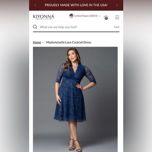 Kiyonna Navy Lace 3/4 Length Sleeve Cocktail Dress